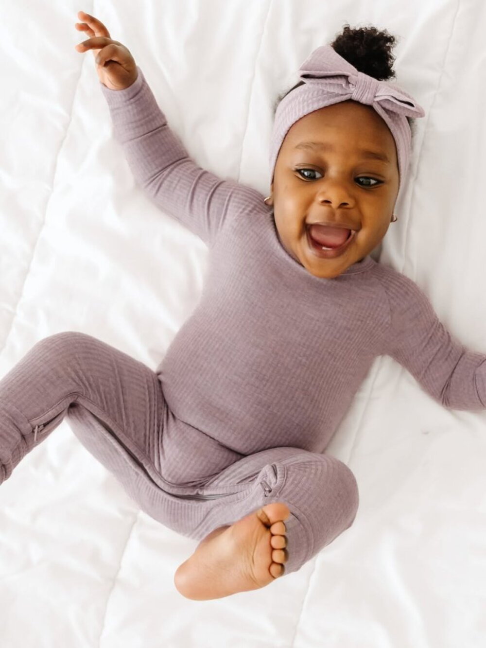Little Sleepies Heather Smokey Lavender Ribbed Crescent Zippy 3-6 Months